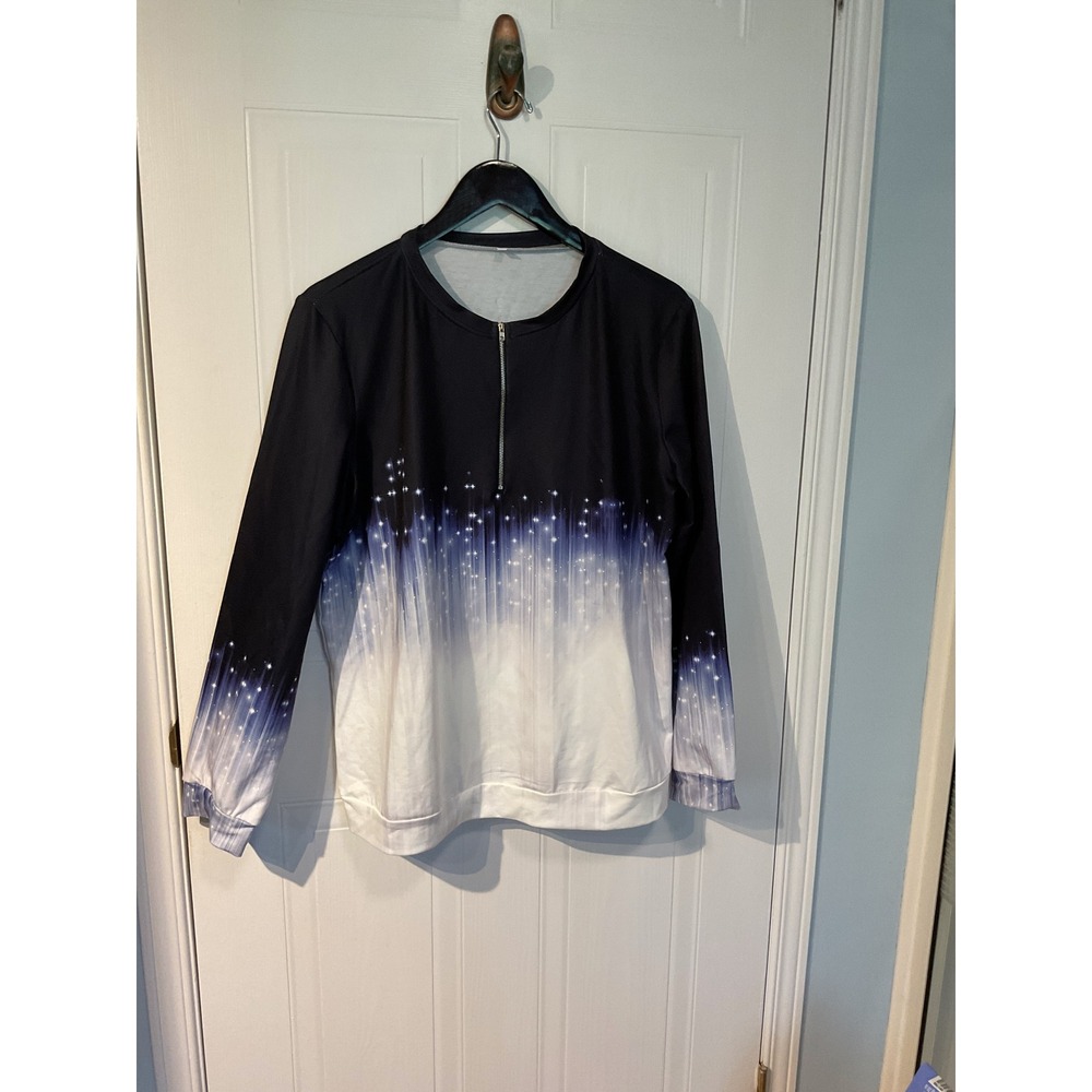 Unbranded Pullover Top Mens L Black White Ombre Starburst Quarter Zip Excellent